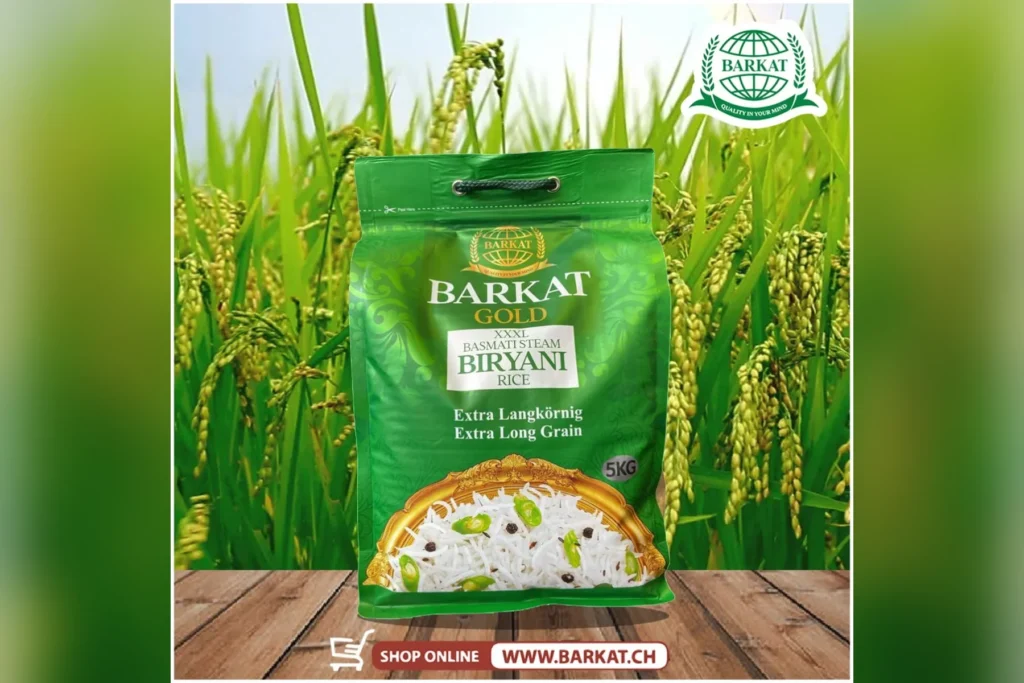 Barkat Gold Biryani Reis, Extra Langk&ouml;rnig, im Reisfeld